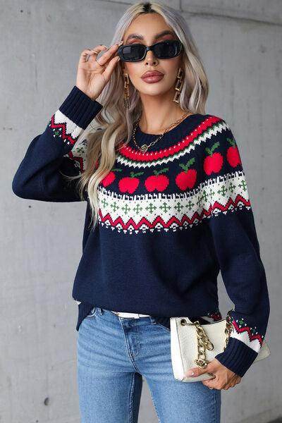 Angel Wings Graphic Round Neck Long Sleeve Sweater for Women